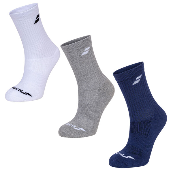 Babolat Junior Socks 3 Pack White Grey Estate Blue