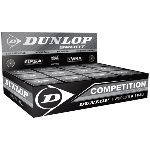 Dunlop ES Competition Squash Ball - 1 Dozen. Single Yellow Dot