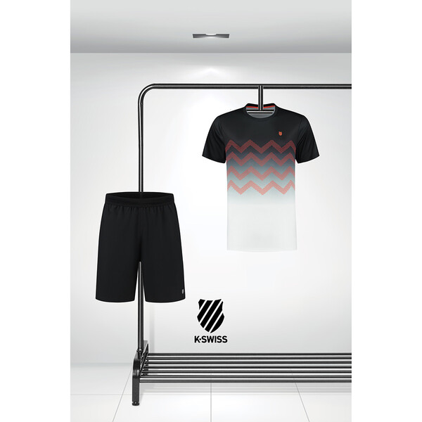 K-Swiss Men's Hypercourt Print Crew Black And Shorts Outfit