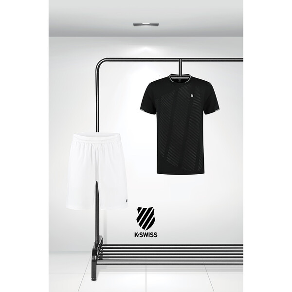 K-Swiss Men's Hypercourt Shield Crew Black And Shorts Outfit